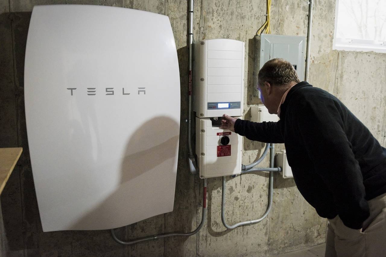 A solar battery storage unit in a home.