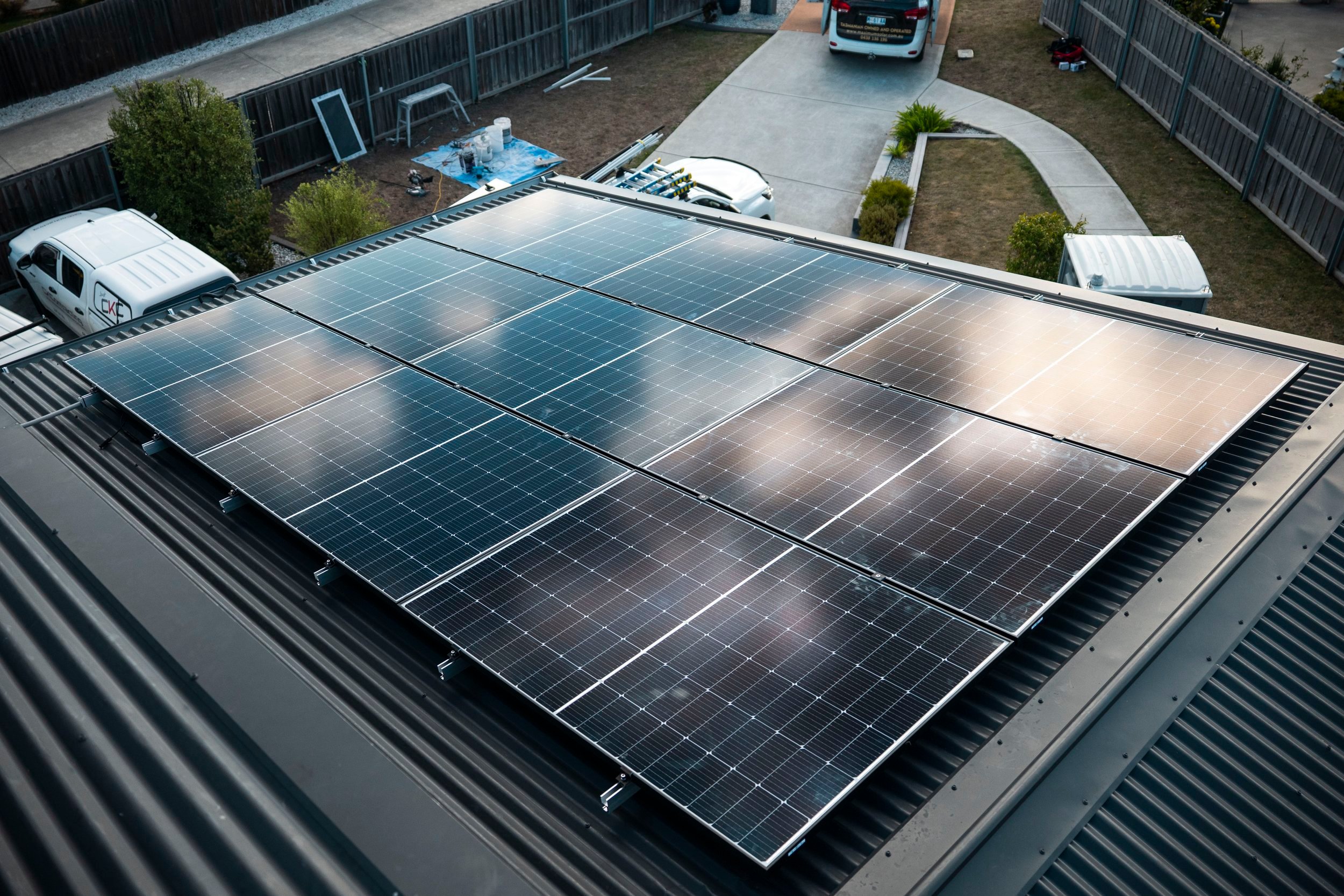 A solar panel installation on a residential roof.